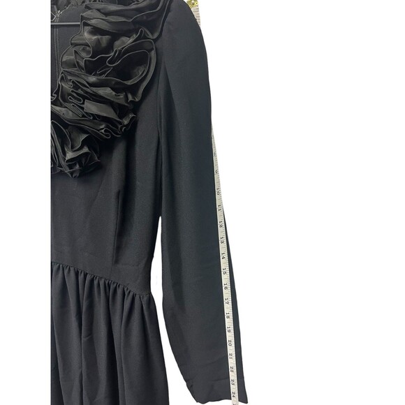 STUNNING Vintage Morton Myles Black Ruffle Neckline Belted Dress Size 12 - Picture 14 of 16